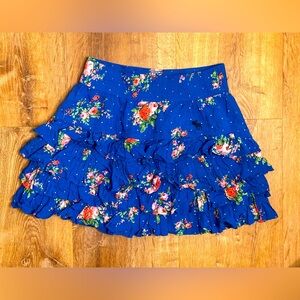 Abercrombie & Fitch Y2K Low Rise Floral Tiered Mini Skirt Ruffle Blue Women’s XS